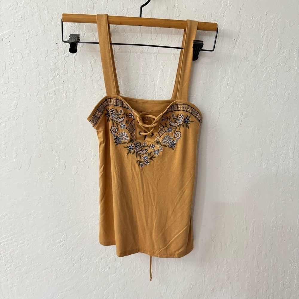 American Eagle Outfitters Tan Brown Camisole Embroidery XS - Picture 1 of 3